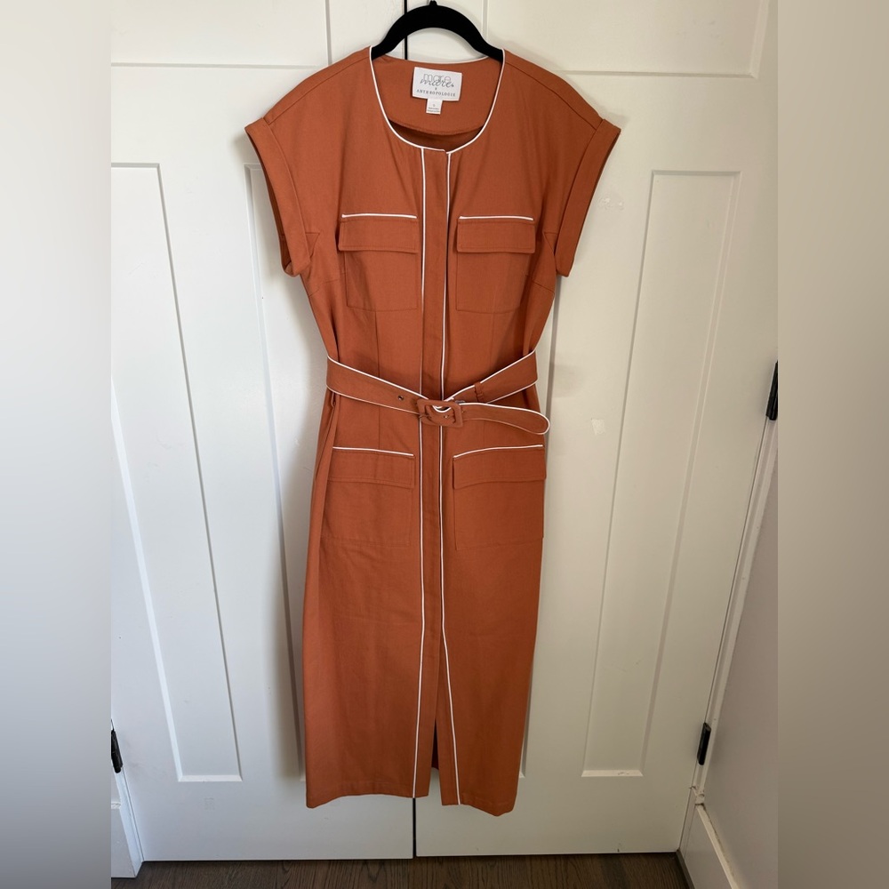 Anthropologie Mare Mare utility cap sleeve midi shirt dress, size S. Like new. - Picture 3 of 9